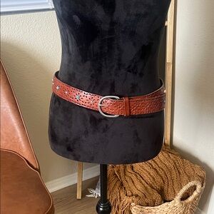 Aeropostale Brown Leather Cutout Belt with Turquoise Studs